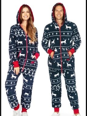 Tipsy Elves Unisex Ugly Holiday Reindeer Zipper Pocket Jumpsuit Navy XS
